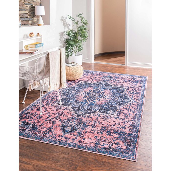 Bungalow Rose Mcelhannon Power Loom Performance Pink Navy Machine